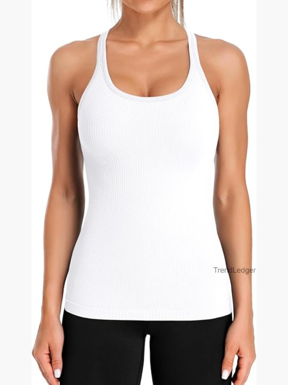 Ribbed Workout Tank Top with Built-in Bra Slim Fit Athletic Top